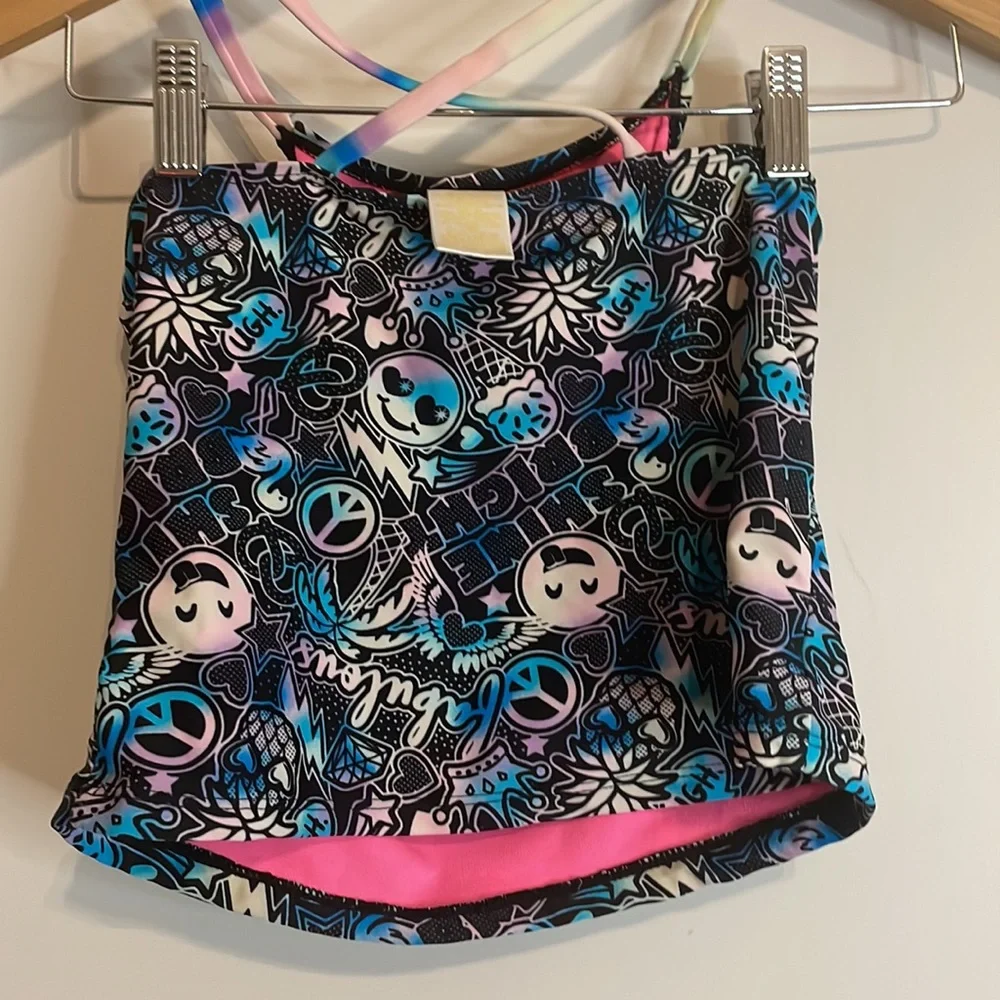 Wonder Nation Emoji and peace sign tankini Sz L EUC